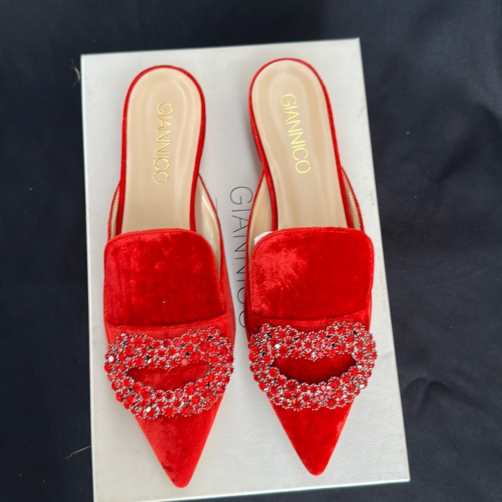 Giannico Red Flat Slides with Jewels Brand New Size 8 (38.5)